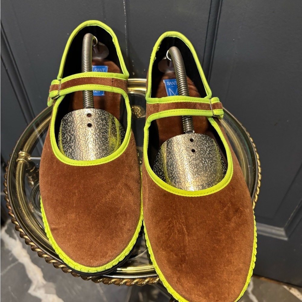 Brown and Yellow Leather Loafers with Classic Slip-On Design